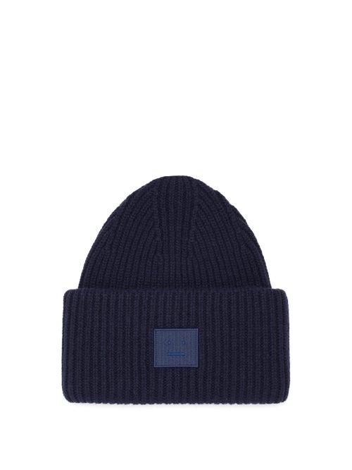 Matchesfashion.com Acne Studios - Pansy Face-patch Wool Beanie Hat - Mens - Navy