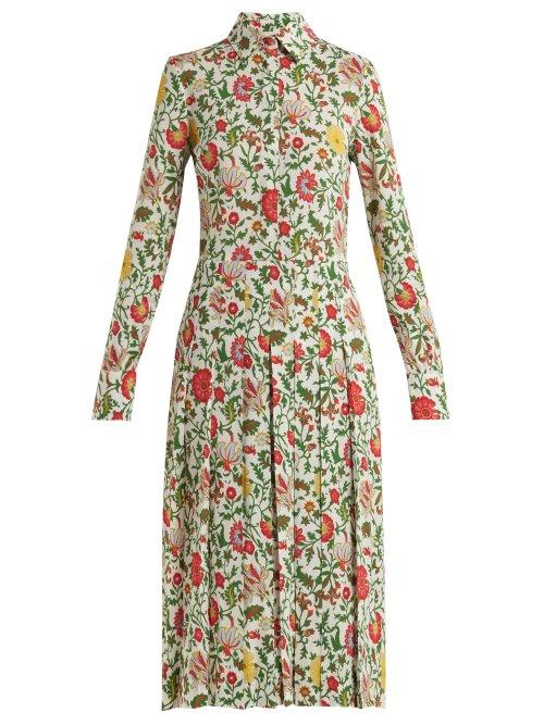 Matchesfashion.com La Doublej - Chemisier Floral Print Pleated Shirtdress - Womens - White Multi
