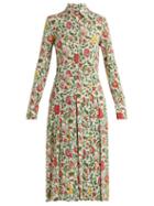 Matchesfashion.com La Doublej - Chemisier Floral Print Pleated Shirtdress - Womens - White Multi