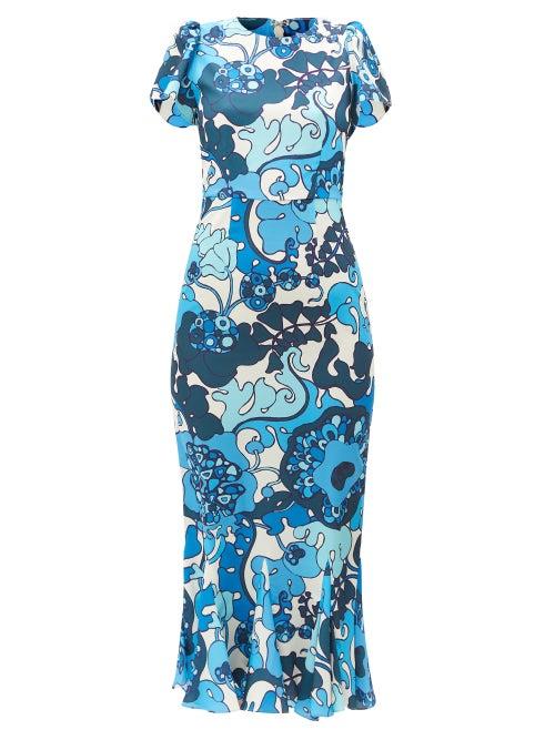 Rhode - Lulani Floral-print Recycled-fibre Crepe Dress - Womens - Blue Print