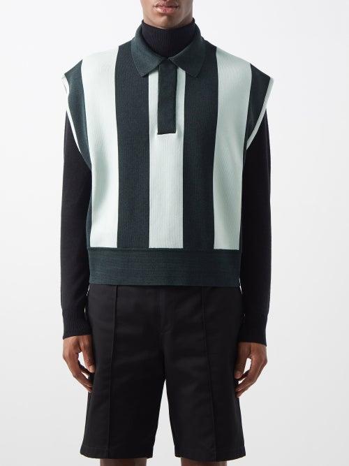 Ami - Striped Cotton-blend Sweater Vest - Mens - Green Multi