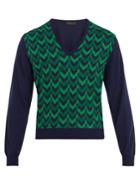 Prada V-neck Chevron-intarsia Wool Sweater