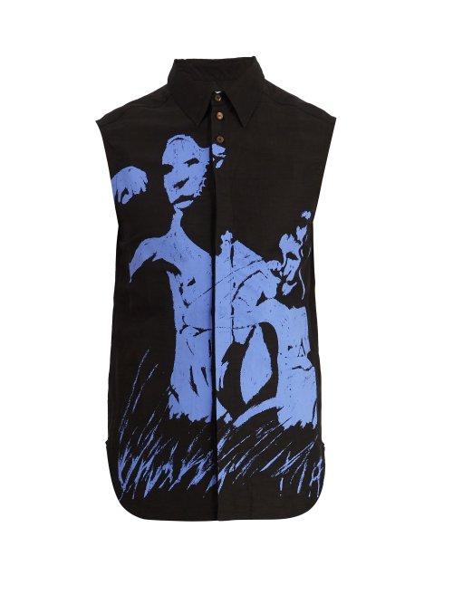 Matchesfashion.com Wales Bonner - Sleeveless Printed Shirt - Mens - Black