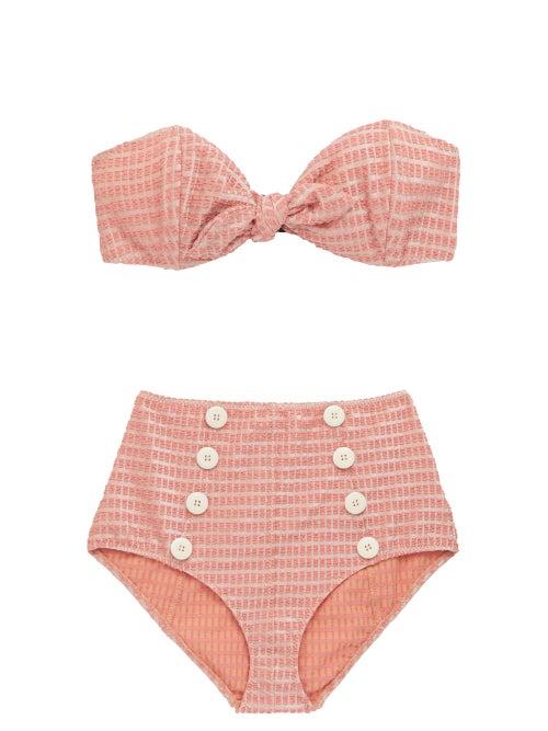 Matchesfashion.com Lisa Marie Fernandez - Poppy Metallic-jacquard Strapless High-rise Bikini - Womens - Pink