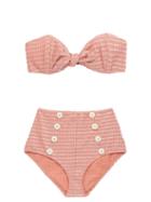 Matchesfashion.com Lisa Marie Fernandez - Poppy Metallic-jacquard Strapless High-rise Bikini - Womens - Pink