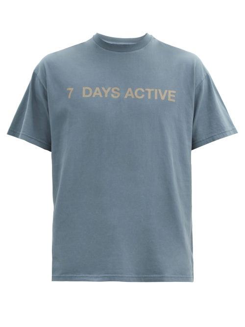 Matchesfashion.com 7 Days Active - Korean Town Logo-print Organic-cotton T-shirt - Mens - Navy