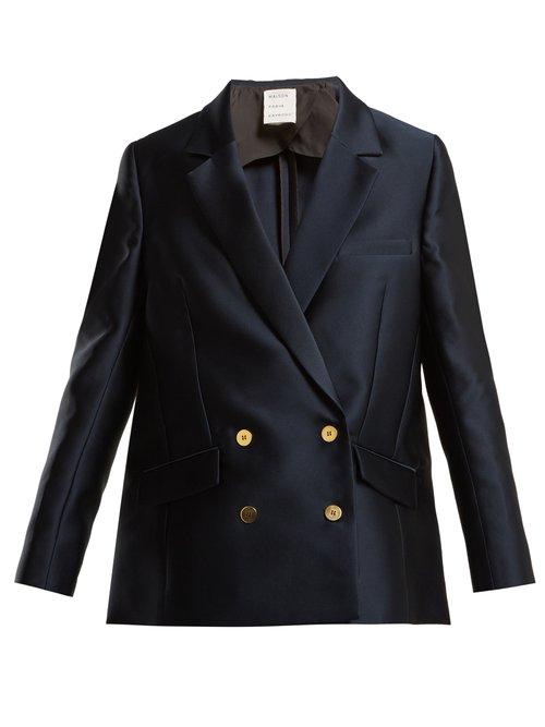 Matchesfashion.com Maison Rabih Kayrouz - Double Breasted Satin Jacket - Womens - Navy