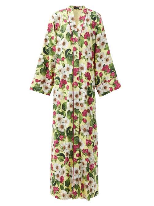 Matchesfashion.com Dolce & Gabbana - Floral-print Silk-blend Gown - Womens - Yellow Multi