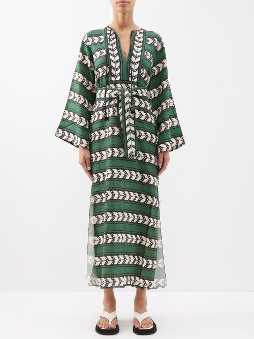 Johanna Ortiz - Origen Legendario V-neck Linen Kaftan - Womens - Green Multi