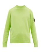 Matchesfashion.com Stone Island - Logo Patch Cable Knit Wool Blend Sweater - Mens - Green