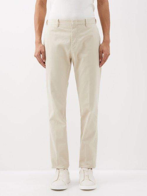 Zegna - Cotton-blend Twill Straight-leg Chinos - Mens - Beige