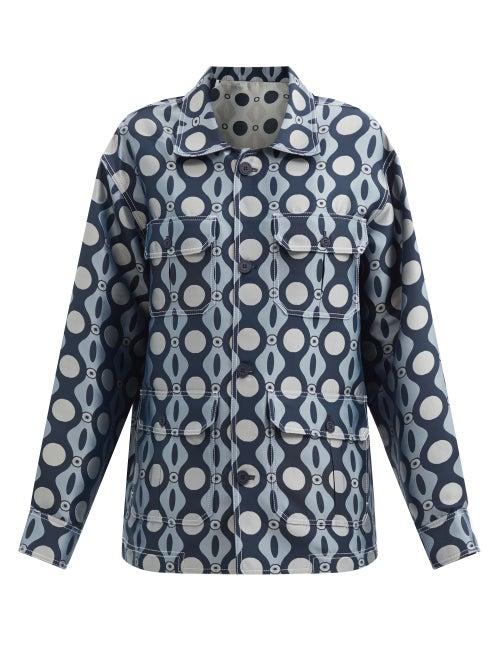 Matchesfashion.com Charles Jeffrey Loverboy - Caterpillar-print Buttoned-pocket Shirt Jacket - Womens - Blue