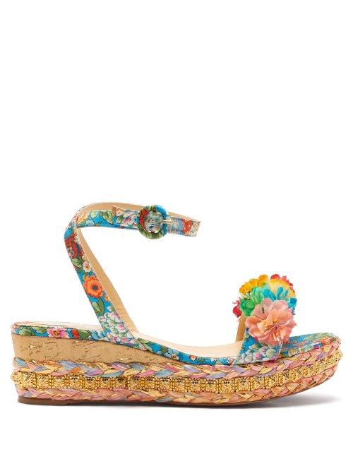 Matchesfashion.com Christian Louboutin - Ariellasevillana 60 Studded Satin Flatform Sandals - Womens - Multi