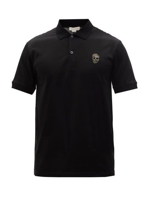 Alexander Mcqueen - Skull-embroidered Cotton-jersey Polo Shirt - Mens - Black