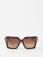 Valentino Eyewear - V-uno V-logo Oversized Square Acetate Sunglasses - Womens - Brown Gold