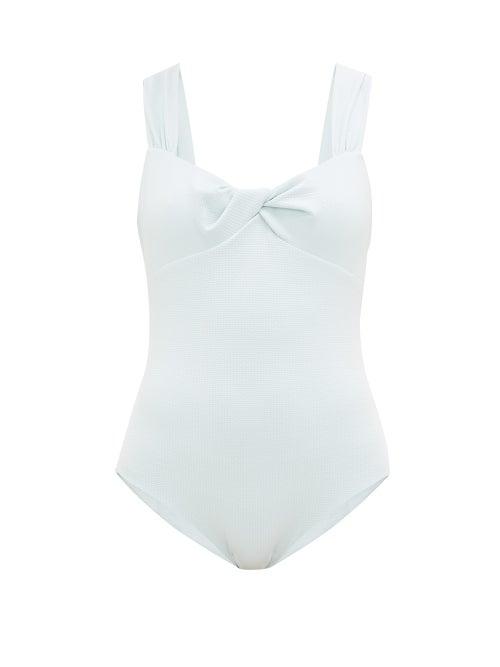 Matchesfashion.com Marysia - Lehi Twist-front Basketweave Swimsuit - Womens - Light Blue
