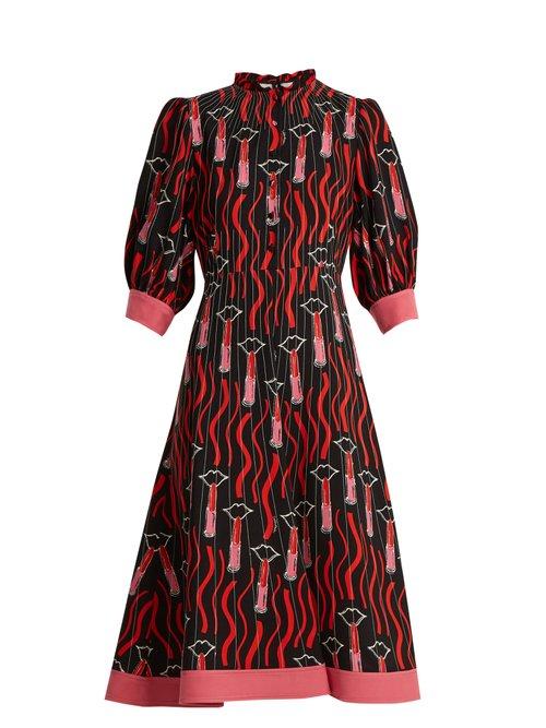 Matchesfashion.com Valentino - Lipstick Print Contrast Hem Cady Dress - Womens - Black Print