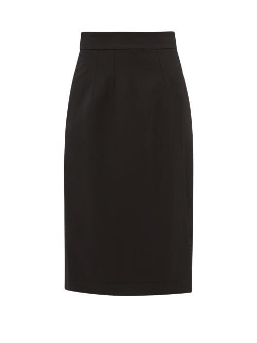 Dolce & Gabbana - High-rise Slit Crepe Pencil Skirt - Womens - Black
