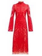 Matchesfashion.com Galvan - Oasis High Neck Embroidered Lace Dress - Womens - Red
