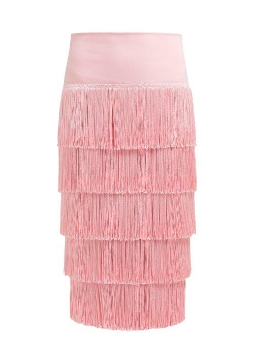 Matchesfashion.com Norma Kamali - Tiered Fringe Stretch Jersey Pencil Skirt - Womens - Pink