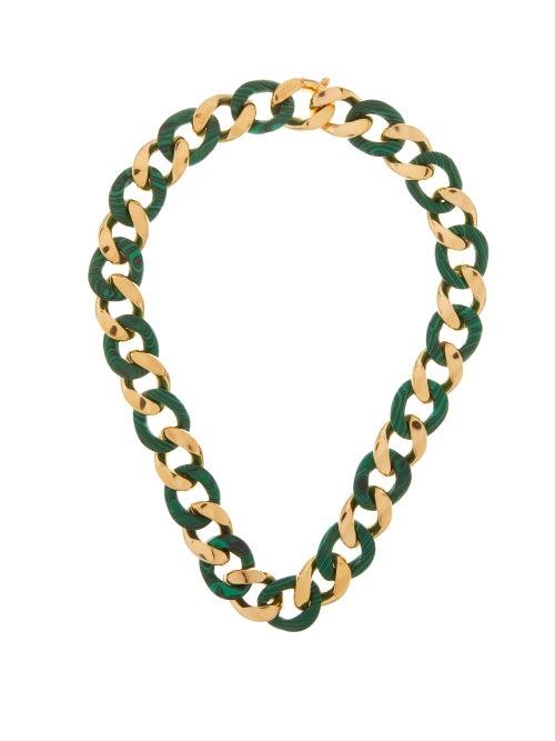 Matchesfashion.com Bottega Veneta - Malachite And 18kt Gold-plated Chain Necklace - Womens - Gold Multi
