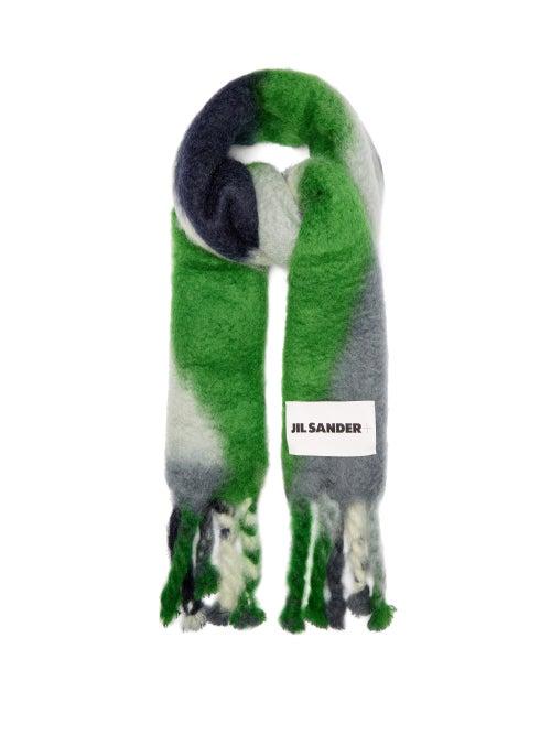 Jil Sander - Geometric-jacquard Mohair-blend Scarf - Mens - Green Multi