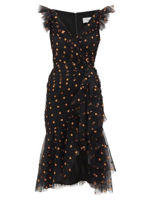 Matchesfashion.com Temperley London - Fortuna Glitter-spade Asymmetric Tulle Dress - Womens - Black Multi