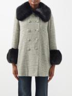 Shrimps - Aurelia Faux Fur-collar Houndstooth Coat - Womens - Green Black