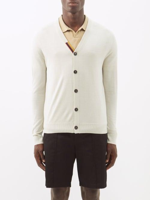 Paul Smith - Artist-stripe Intarsia Merino Cardigan - Mens - Cream