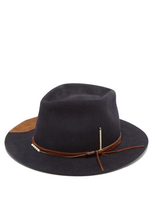 Matchesfashion.com Nick Fouquet - Fletcher Felt & Leather Fedora Hat - Mens - Navy