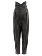 Matchesfashion.com Redvalentino - Cummerbund-waist Pleated Leather Trousers - Womens - Black
