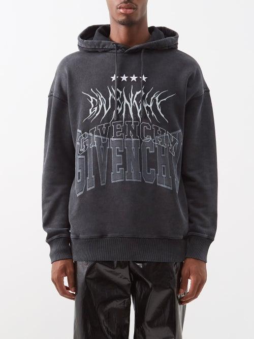 Givenchy - Logo-print Jersey Hooded Sweatshirt - Mens - Charcoal Print