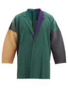 Matchesfashion.com Homme Pliss Issey Miyake - Colour-block Pliss-panel Blazer - Mens - Green Multi