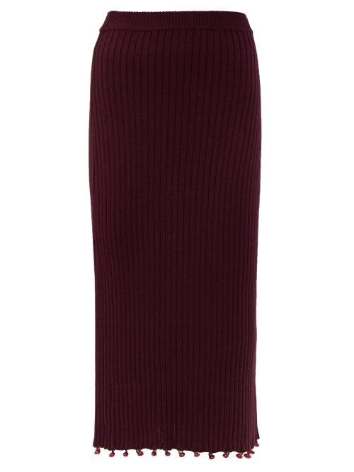 Matchesfashion.com Staud - Costa Beaded Cotton Midi Skirt - Womens - Brown
