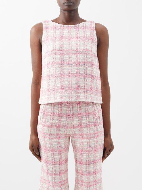 Lisa Marie Fernandez - Checked Cotton-blend Tweed Top - Womens - Pink White