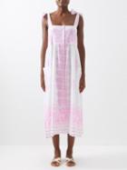 Juliet Dunn - Tie-shoulder Floral-print Cotton Dress - Womens - White Pink
