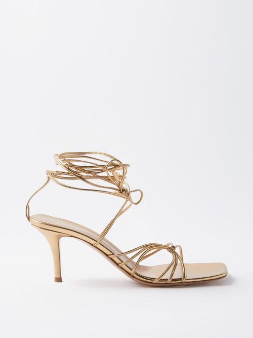 Gianvito Rossi - Sylvie 70 Ankle-tie Leather Sandals - Womens - Gold