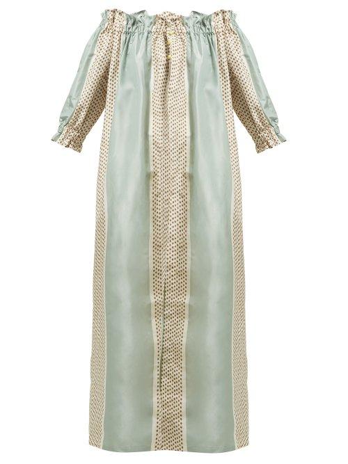 Matchesfashion.com Marta Ferri - Silk Taffeta Dress And Cotton Trousers Set - Womens - Multi