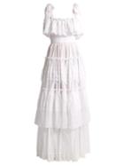 Matchesfashion.com Dolce & Gabbana - Cotton Mousseline Lace Trimmed Gown - Womens - White
