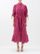 Evi Grintela - Judy Floral-guipure Cotton-blend Midi Dress - Womens - Fuchsia