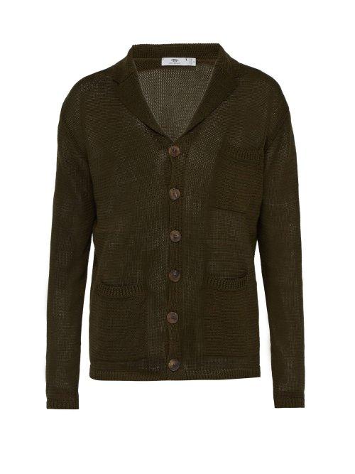 Matchesfashion.com Inis Mein - V Neck Linen Cardigan - Mens - Green