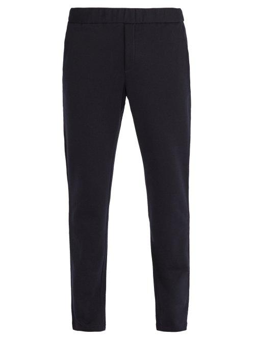 Matchesfashion.com Bottega Veneta - Intrecciato Trim Cotton And Wool Blend Track Pants - Mens - Navy