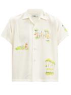 Matchesfashion.com Bode - Hand-painted Landscape Silk Shirt - Mens - Cream