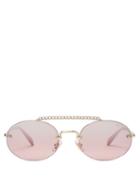 Matchesfashion.com Miu Miu - Crystal Embellished Oval Sunglasses - Womens - Pink Multi