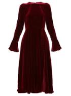 Matchesfashion.com Beulah - Yahvi Fluted Sleeve Velvet Midi Dress - Womens - Burgundy