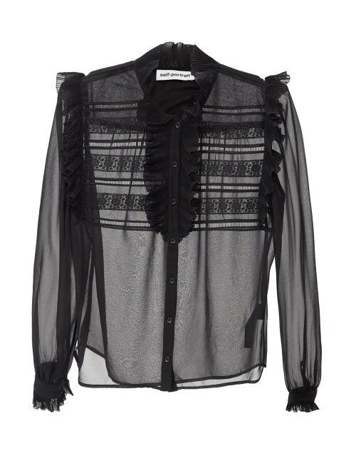 Self-portrait - Ruffled Chiffon Blouse - Womens - Black