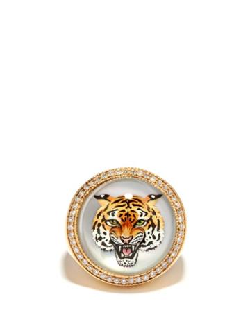Ladies Fine Jewellery Jacquie Aiche - Tiger Diamond, Mother-of-pearl & 14kt Gold Ring - Womens - Yellow Gold