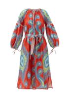 Matchesfashion.com D'ascoli - Uzbek Belted Ikat-print Cotton Dress - Womens - Red Multi