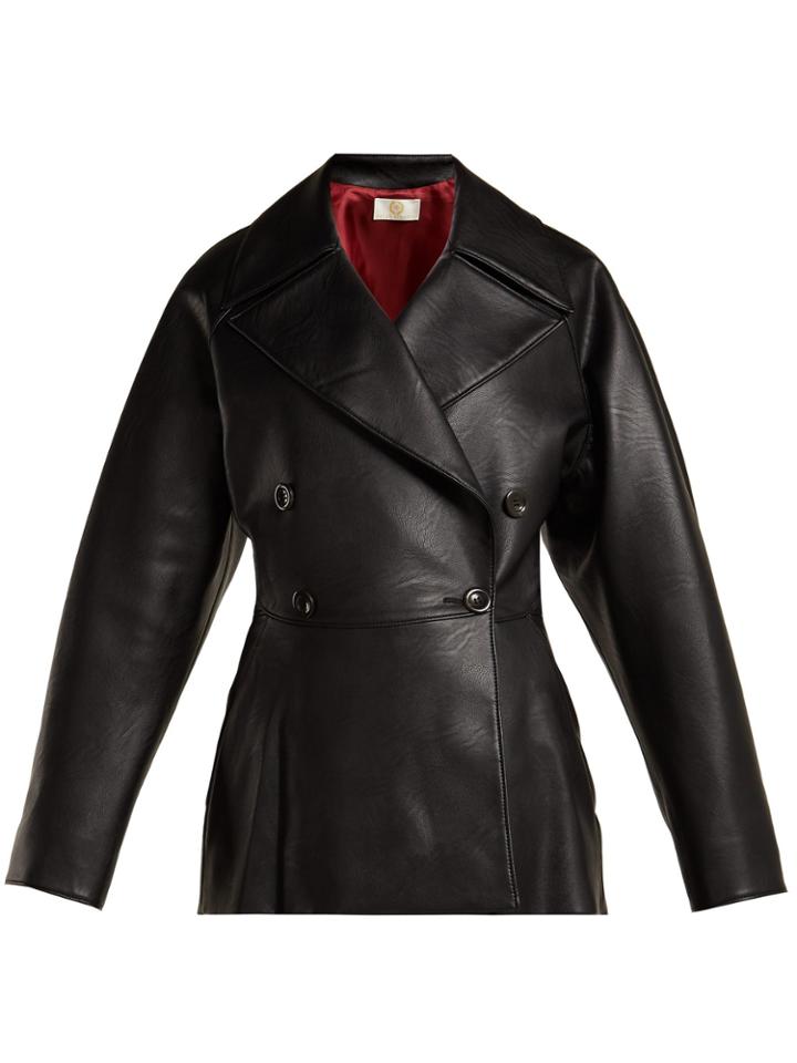 Sara Battaglia Double-breasted Faux-leather Jacket