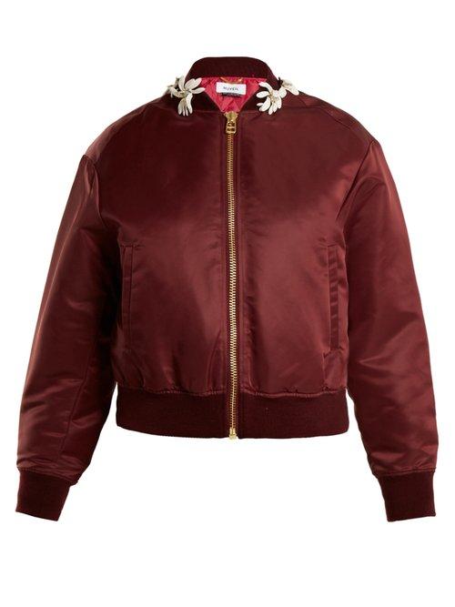 Matchesfashion.com Muveil - Floral Embellished Bomber Jacket - Womens - Burgundy